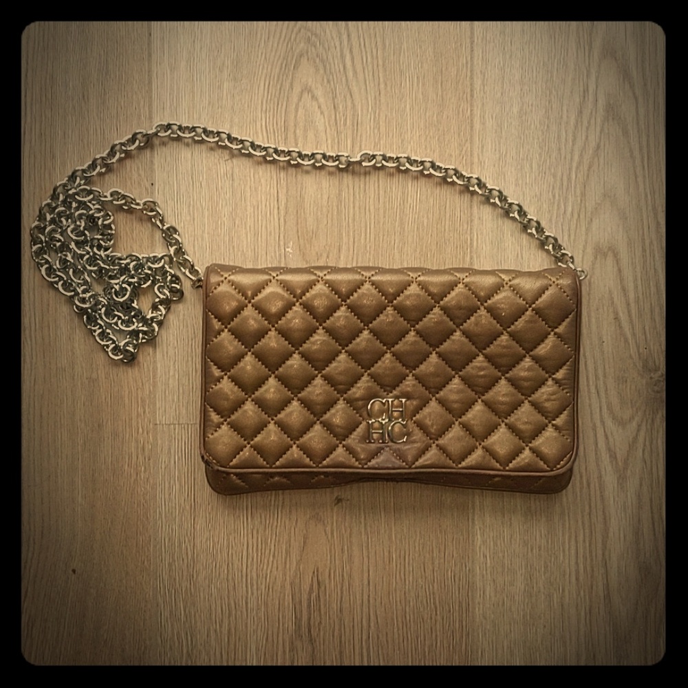 Quilted Carolina Herrera gold crossbody bag